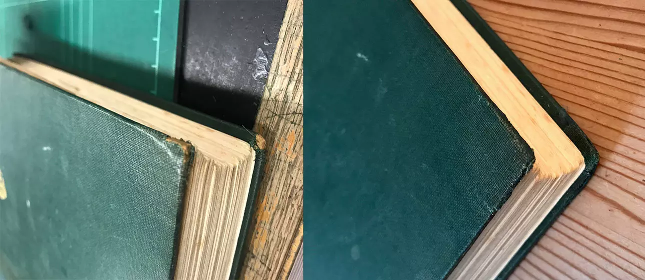 Before and after conserving the book corners