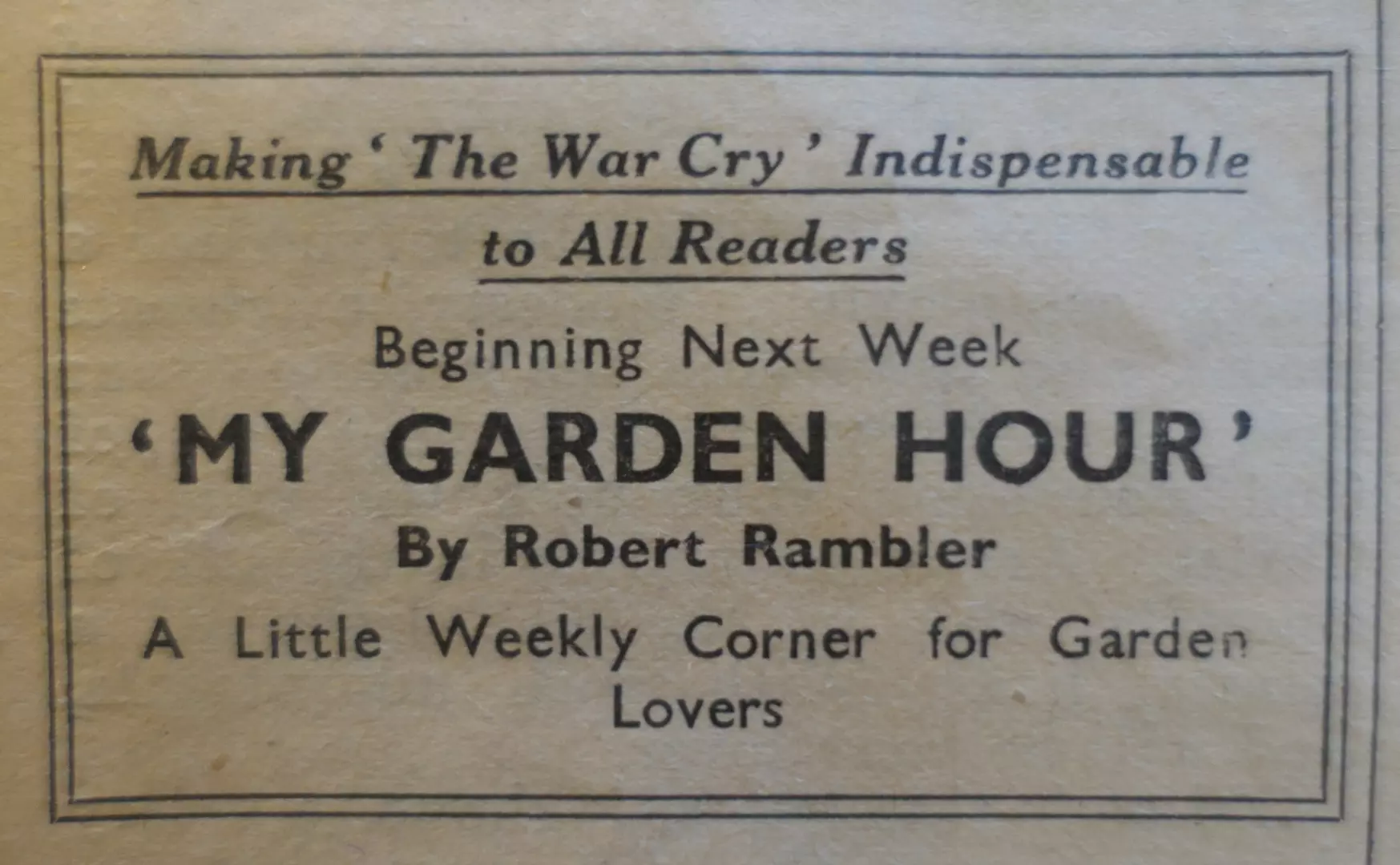  ‘My Garden Hour’ advertisement, The War Cry, 13 February 1933.