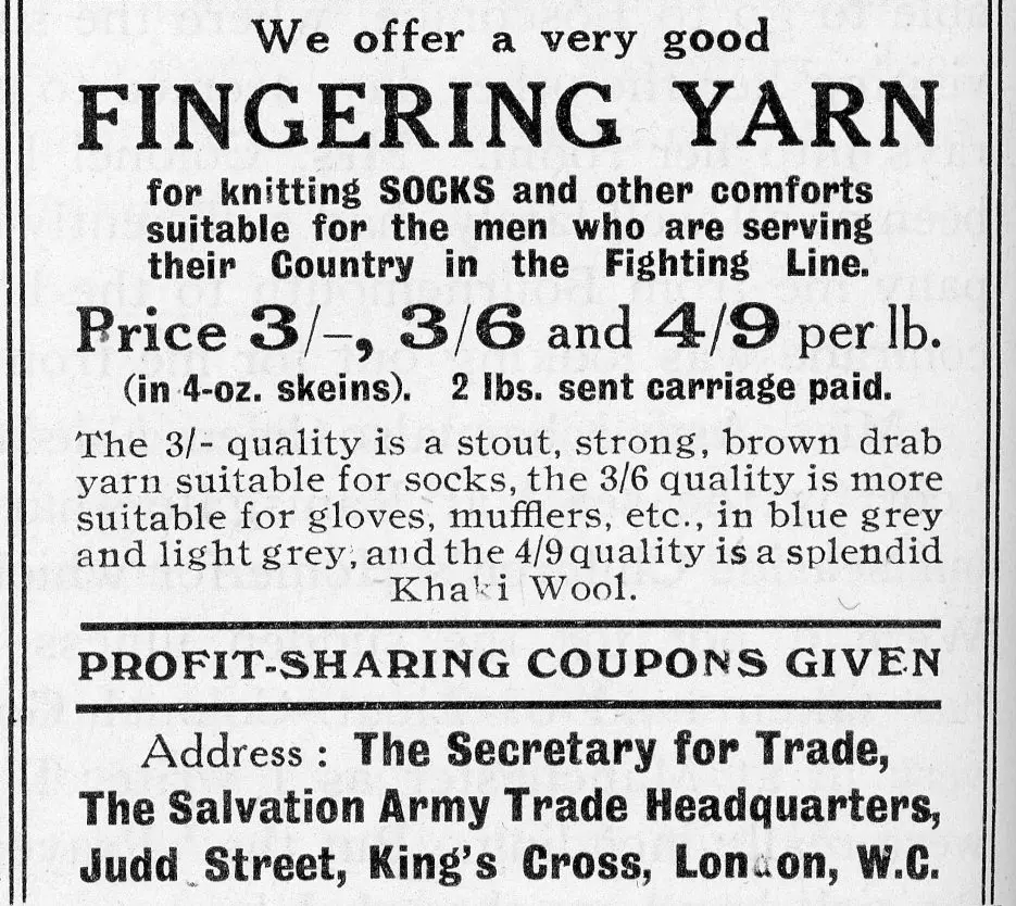 Advert for yarn sold by the Trade Department