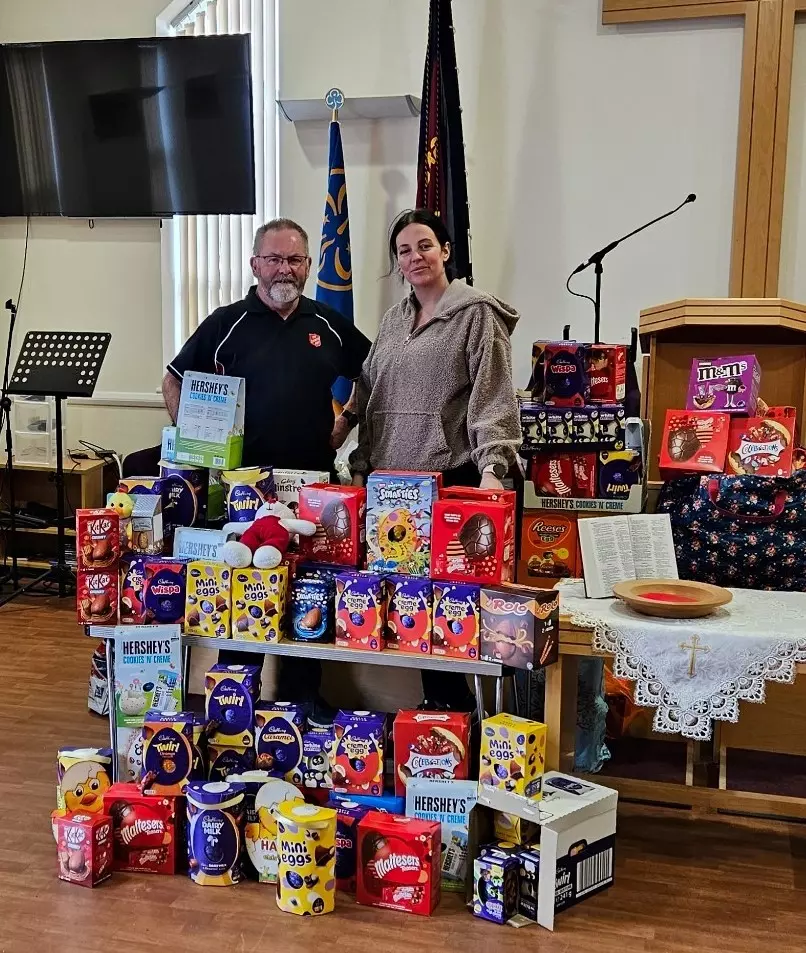 The Salvation Army Prescot receives Easter egg donations from local business owner Becky Martindale (Right).jpg