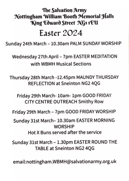 A poster detailing Easter events, text below.