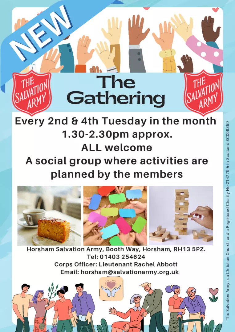The Gathering, A social group where activities are planned by the members. Meets every 2nd & 4th Tuesdays in the month at 1.30am.
