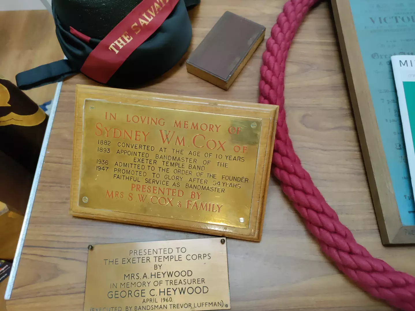 Plaque from the donation of the piano originally