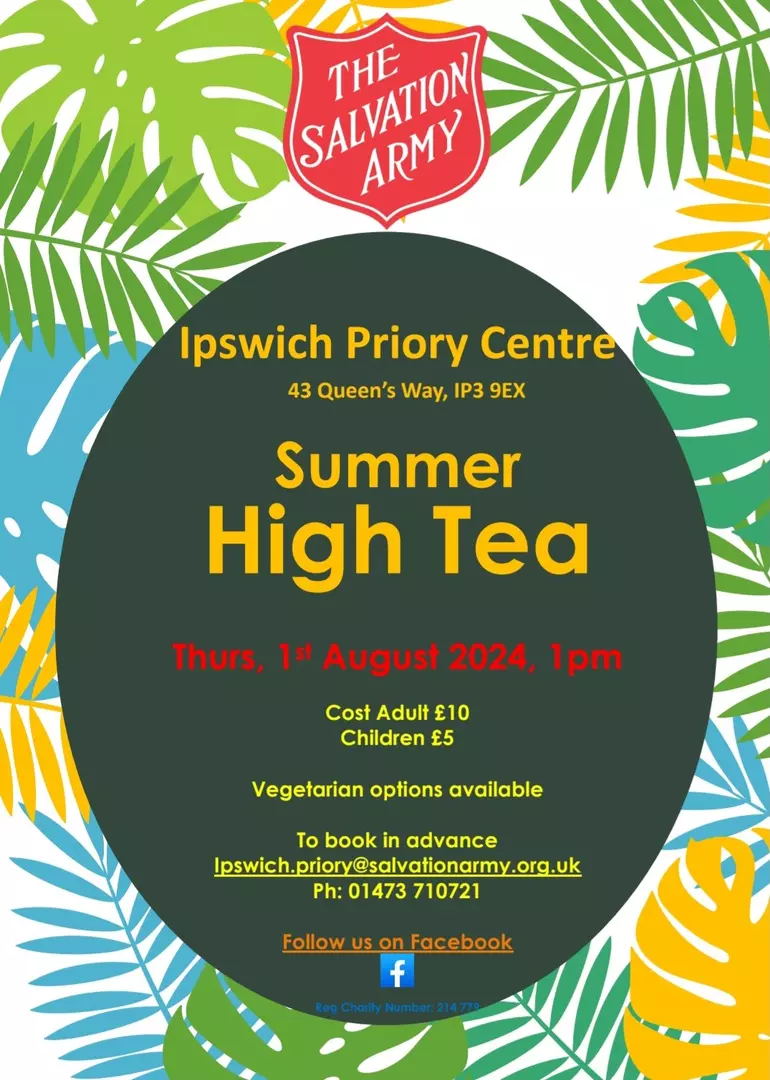 Summer High Tea - 1st August 2024, 1pm. Cost: Adult £10, Child £5. Book in advance